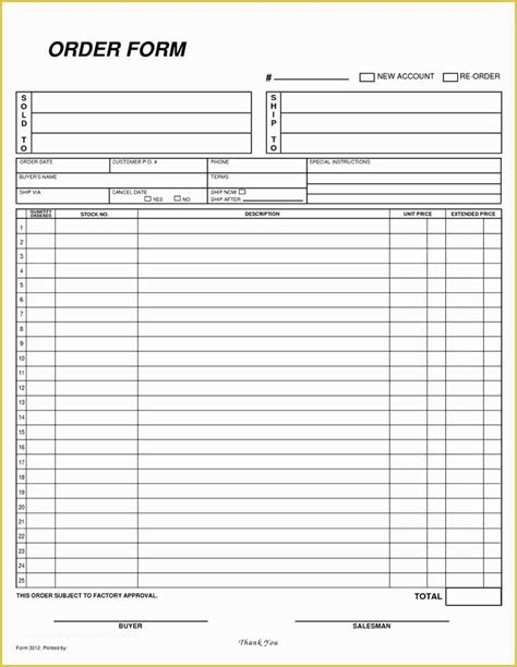 food order form template