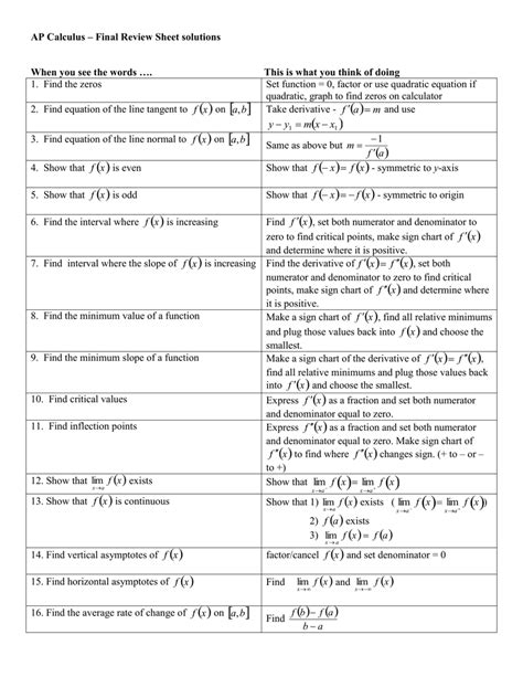 ap calculus bc final review sheet solutions