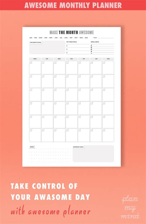 monthly planner printable simple monthly printable planner etsy