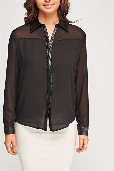 faux leather contrast blouse