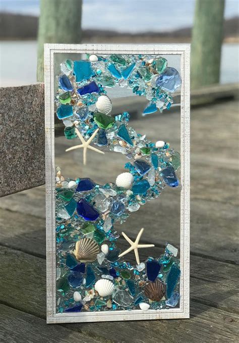 21 X 11 Mosaic Coastal Window Mixed Media Sea Glass Mosaic Glass Art