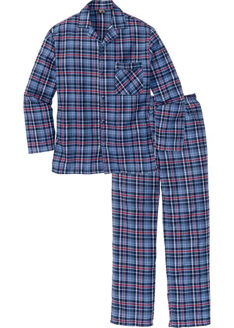 comfortabel en trendy flanellen heren pyjama van geweven materiaal blauw geruit
