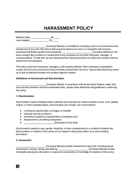 harassment policy template  word