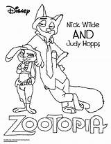Coloring Zootopia Pages Nick Disney Wilde Judy Hopps Printable Google sketch template