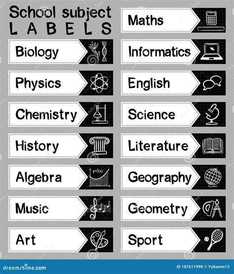 labels  names  icons  school subjects stock illustration illustration  icon