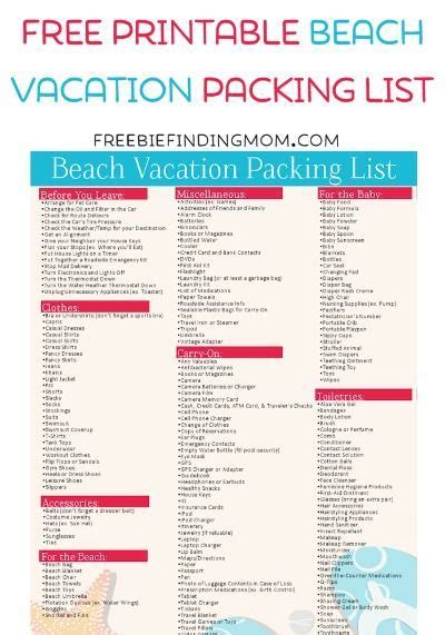 printable beach vacation packing list beach vacation packing