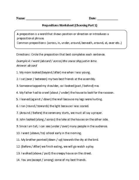 choosing prepositions worksheet preposition worksheets prepositions