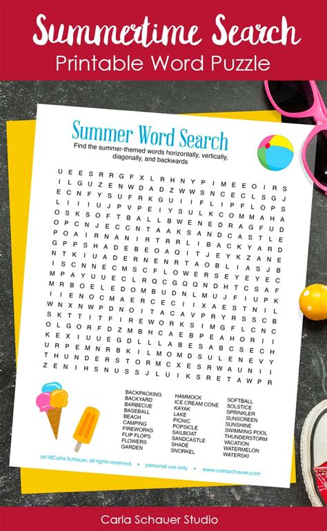 summer word search  printable worksheet  kids summer word
