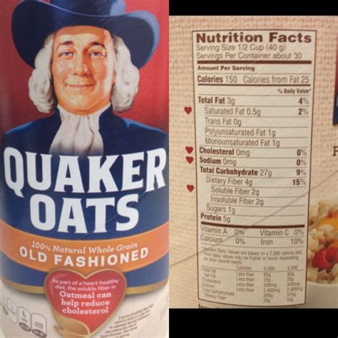 quaker oatmeal nutrition label quaker oatmeal food label writings  essays corner quaker
