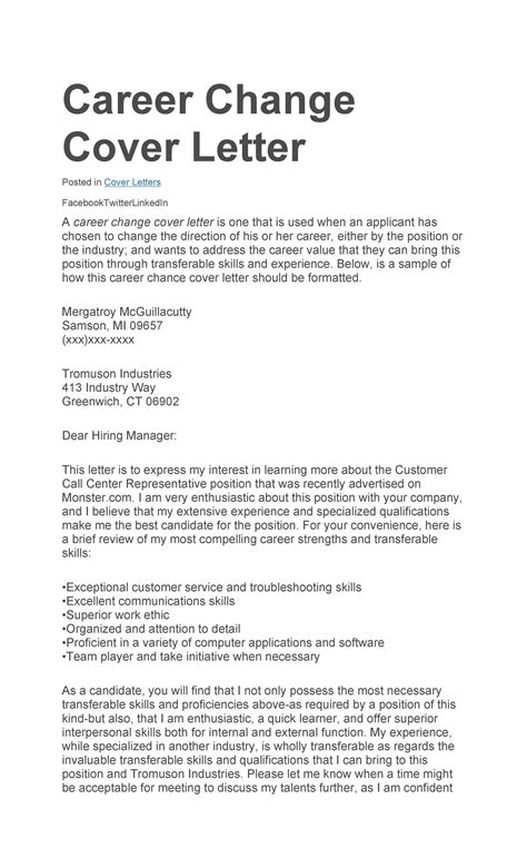 change  career covering letter collection letter template collection