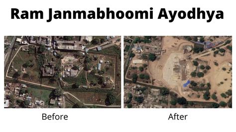 construction  ram temple  ayodhya caught  satellite images