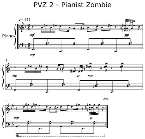 pvz  pianist zombie sheet   piano