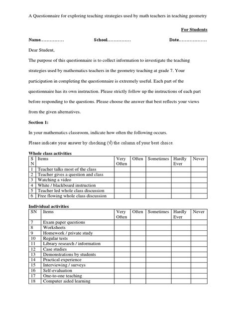 research survey  questionnaire teachers