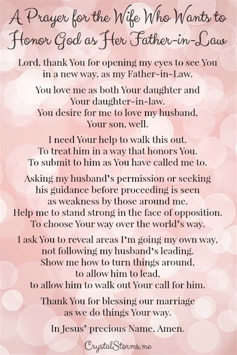 a prayer for the wife who wants to honor god as her father in law crystal storms