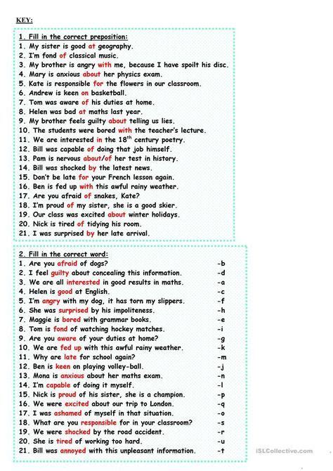 adjectives  prepositions worksheet  esl printable worksheets