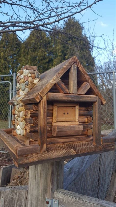 bird feeder log cabin style  stone chimney etsy cabin life log cabin  lake stone