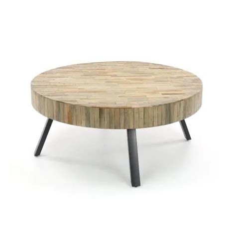 salontafel rond metaal en hout blockdesign