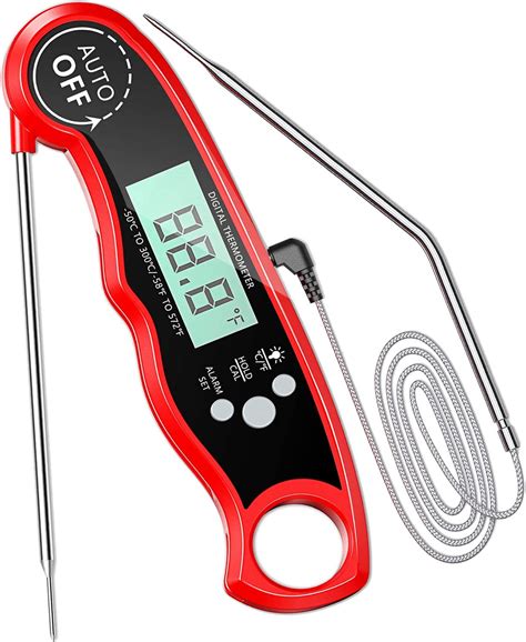 meat thermometer instant read teumi bbq thermometer  dual probe alarm setting  long