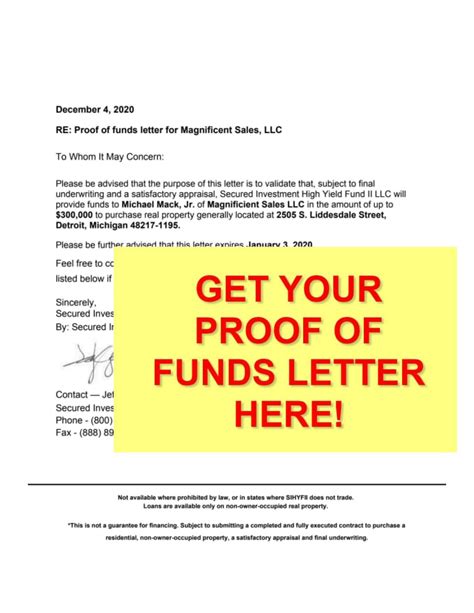 provide   proof  funds hard money real estate funds letter