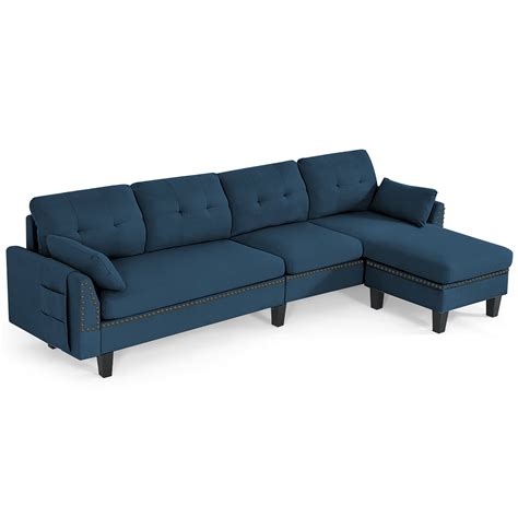 costway convertible sectional sofa couch  seat  shaped couch wstorage ottoman blue walmart