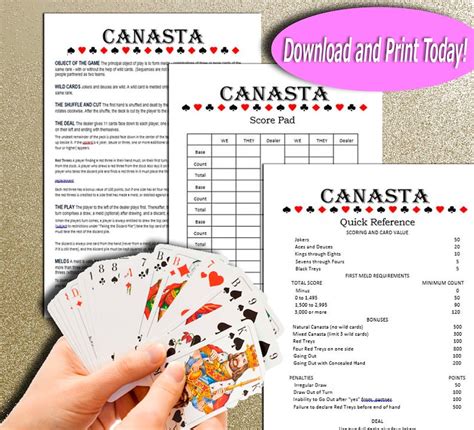 learn  play canasta score sheet rules  quick etsy