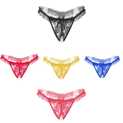5 Styles Sexy Lingerie Lace Open Crotch Underwear Pearl Womens Panties