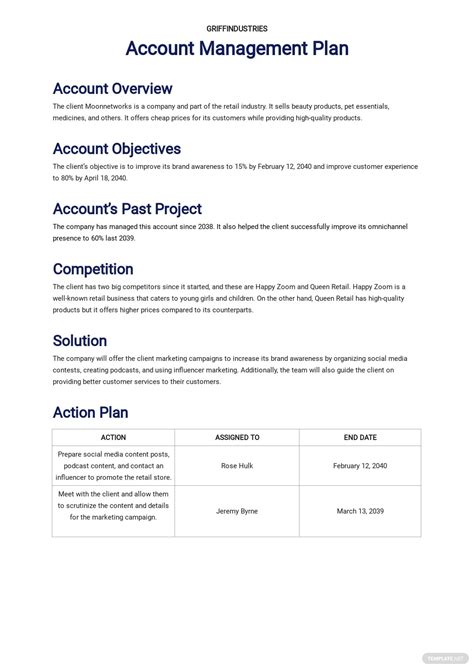 account management action plan template google docs word apple