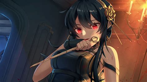 red eyes black hair yor forger anime girl hd spy  family wallpapers hd wallpapers id