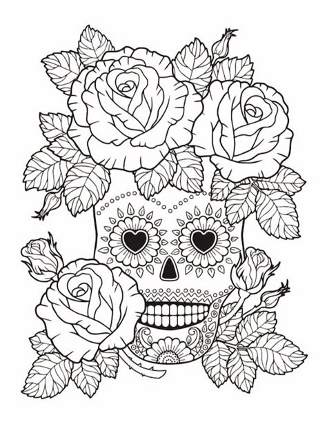skull  roses coloring page etsy