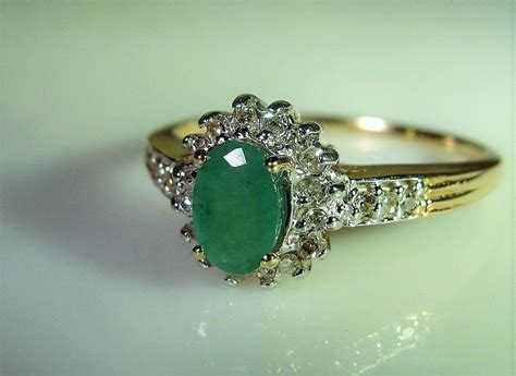 green emerald  diamond ring oval emerald ring genuine etsy