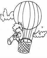 Coloring Balloon Air Hot Pages Telescope Watching Land Through Clouds Between sketch template