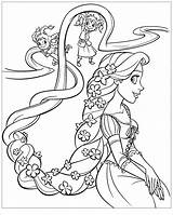 Tangled Coloring Rapunzel Pages Color Flowers Hair Her Kids Children sketch template