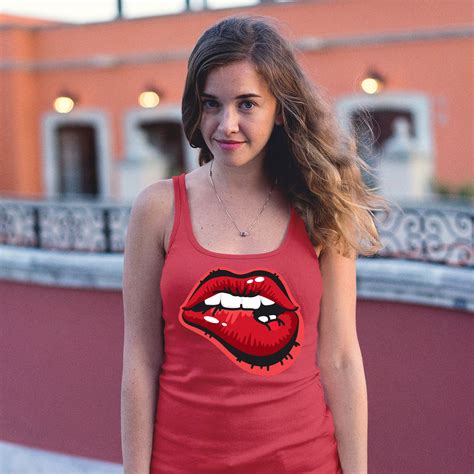 naughty biting lips women s tank top hot luscious sexy red lips ebay