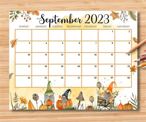 editable september  calendar beautiful fall autumn  cute