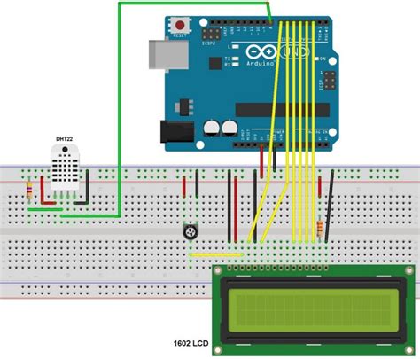 arduino  dht sensor  lcd simple circuit