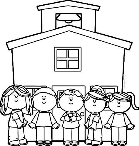 school kids schoolhouse coloring page wecoloringpagecom