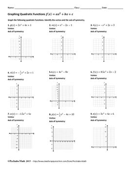 graphing quadratic functions fxaxbxc algebra worksheet