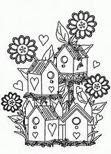 Coloring Pages Garden House Flower Bird Birdhouse Gardens Printable Color Colouring Flowers Houses Clipart Drawing Adults Print Birds Beautiful Fairy sketch template