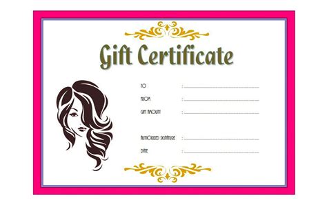 hair salon gift certificate template  printable