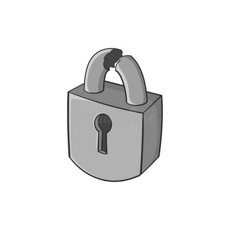 broken lock icon black monochrome style stock vector illustration  safe secrecy
