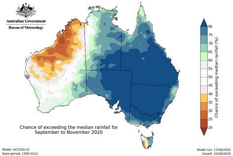 chance  exceeding  median rainfall  australia september