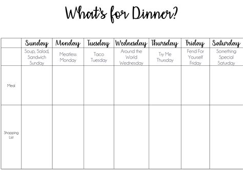 dinner  easy   themed meal planning chart macaroni kid