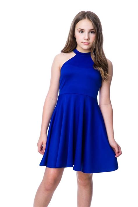 tween girls cobalt blue halter dress in longer length girls fashion