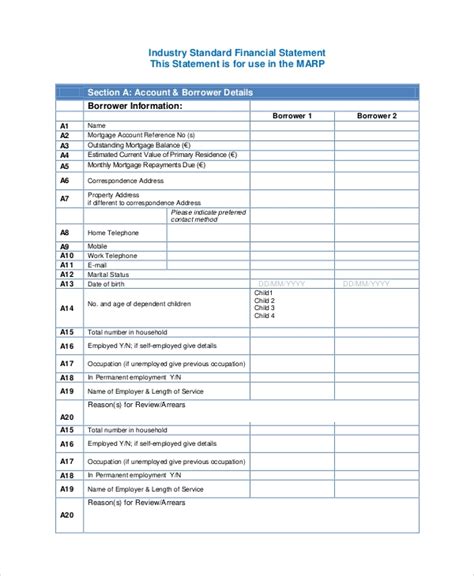 sample financial statement templates   ms word pages