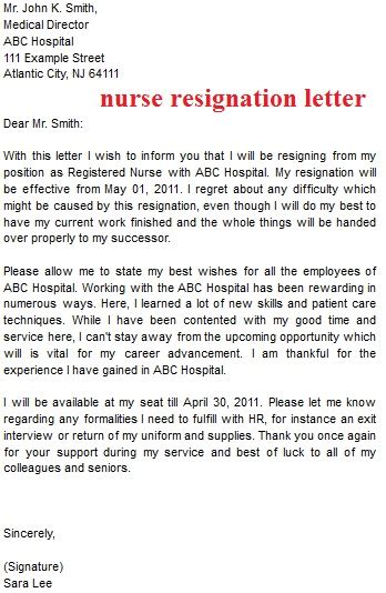 resignation letter template nurse resignation letter sample