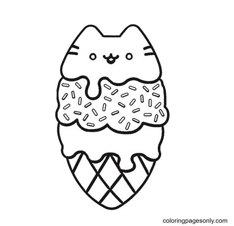 pusheen coloring pages yummy iceream  printable coloring pages