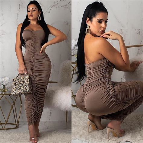 2019 Strapless Pleated Bodycon Party Dresses Women Sexy Coffee Wrap