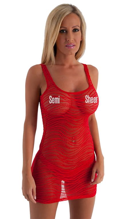 Sexy Mini Dress In Two Tone Wavey Red Mesh