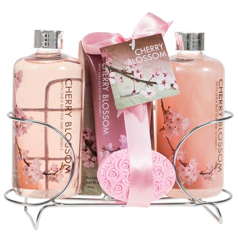 cherry blossom spa gift set  stainless steel caddy cherry blossom