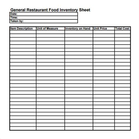 food inventory template    document   excel